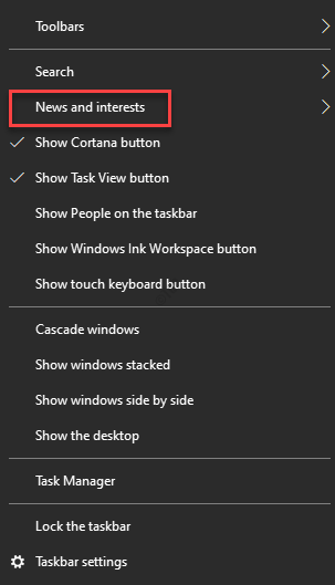 Win10 21H1怎么開啟/啟用新聞和興趣功能？