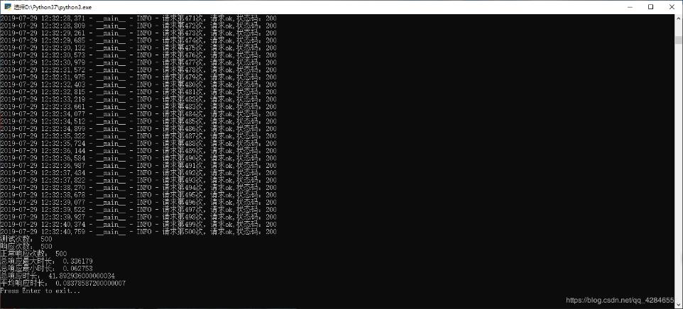 python+requests接口壓力測試500次,查看響應(yīng)時間的實例