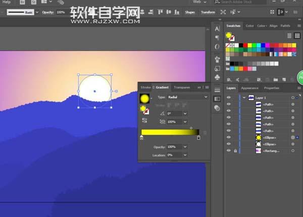 AI怎么設(shè)計(jì)夕陽西下的插畫