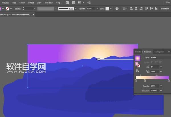 AI怎么設(shè)計(jì)夕陽西下的插畫