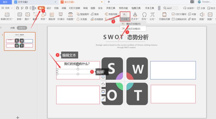 PPT中怎么制作SWOT？