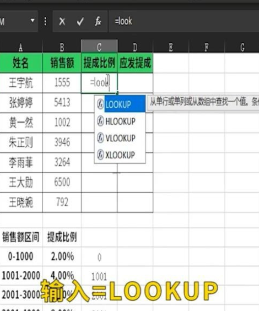 excel中l(wèi)ookup函數計算提成方法分享