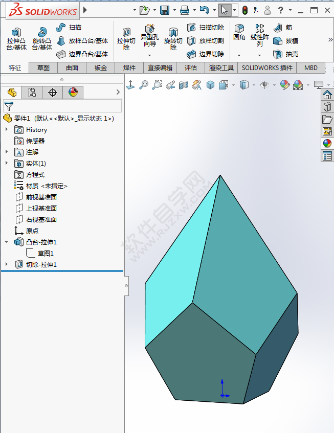 SolidWorks做一個簡單的拉伸、切除練習(xí)