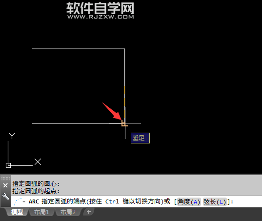 CAD2018圓心、起點、端點進行畫圓弧